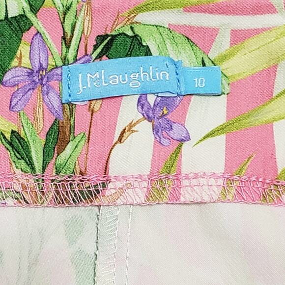 J. Mclaughlin Ivy Pant Pink Tropical Floral Sz 10 Crop Flare Pull On Stretch - Picture 6 of 12